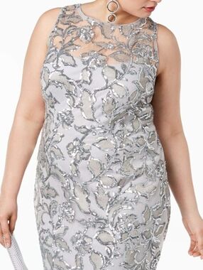 Adrianna Papell Halter Illusion Neckline Sequin Embroidered Sheath Dress 20w